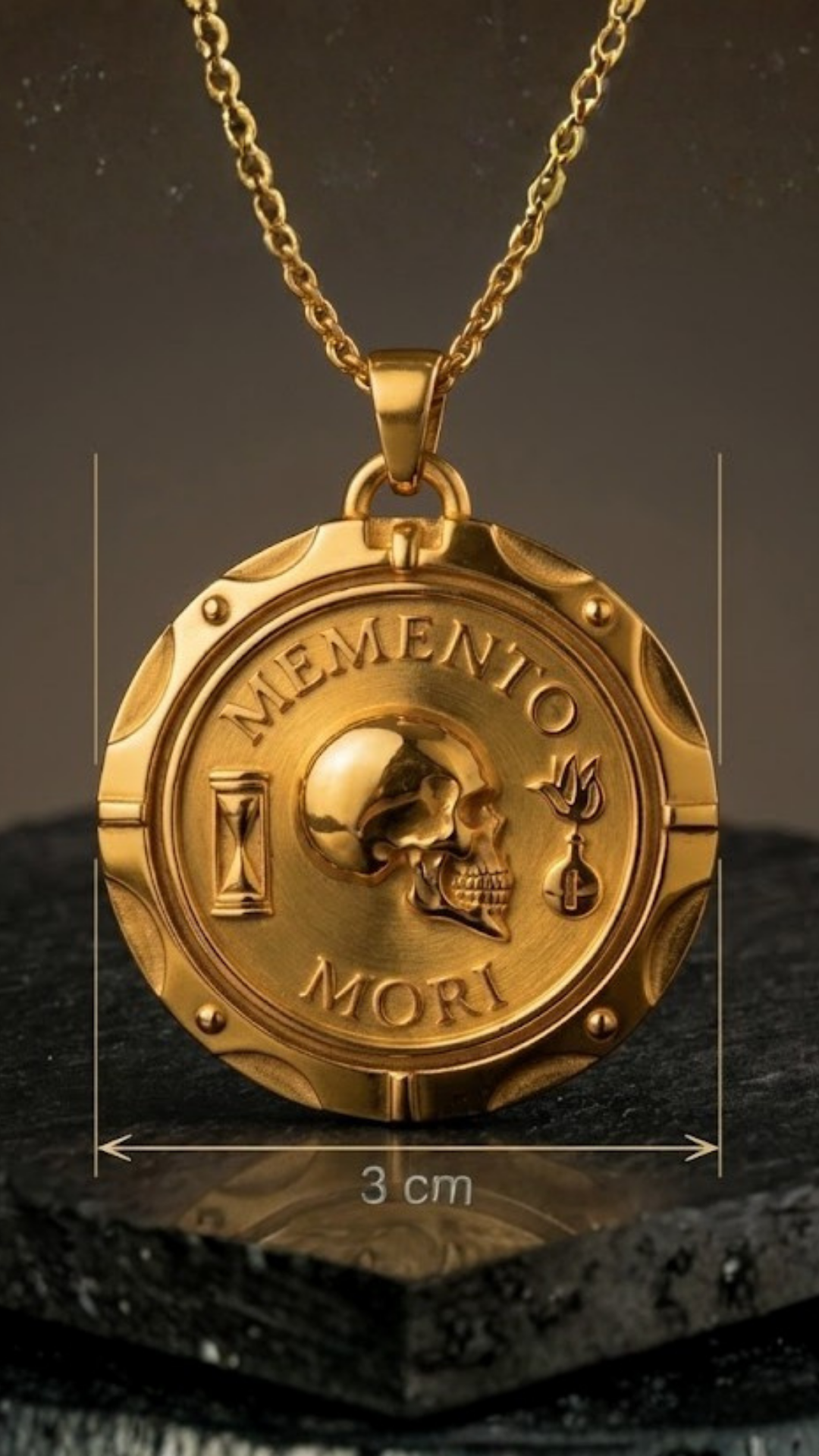 Memento Mori Necklace - Dual Metal Pendant | Handmade in 18k Gold | Symbol of Life, Death & Awareness