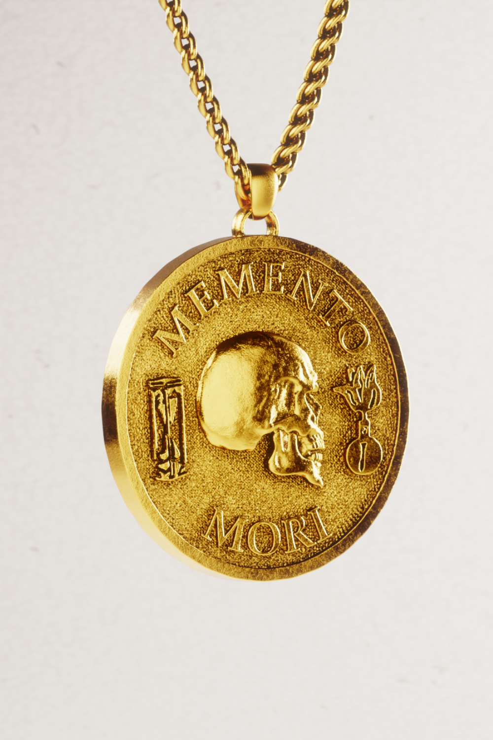 Collar mediano Memento Mori: joyería estoica hecha a mano en oro de 18 quilates, símbolo de sabiduría.