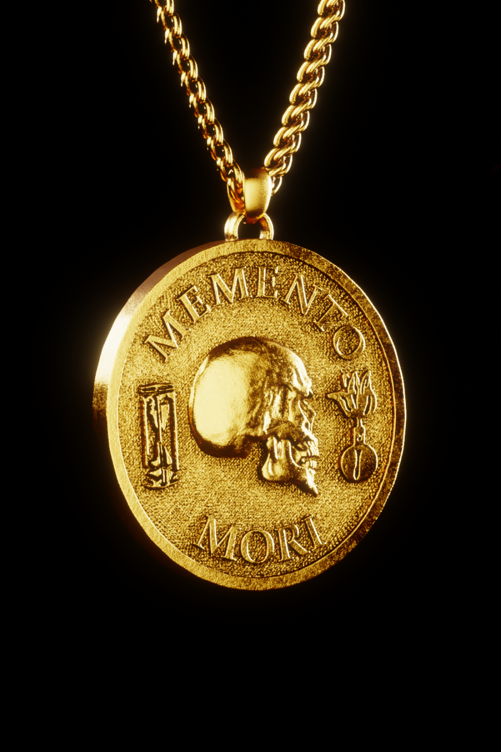 Collar pequeño Memento Mori en oro de 18 quilates: colgante estoico hecho a mano que representa sabiduría y fuerza.