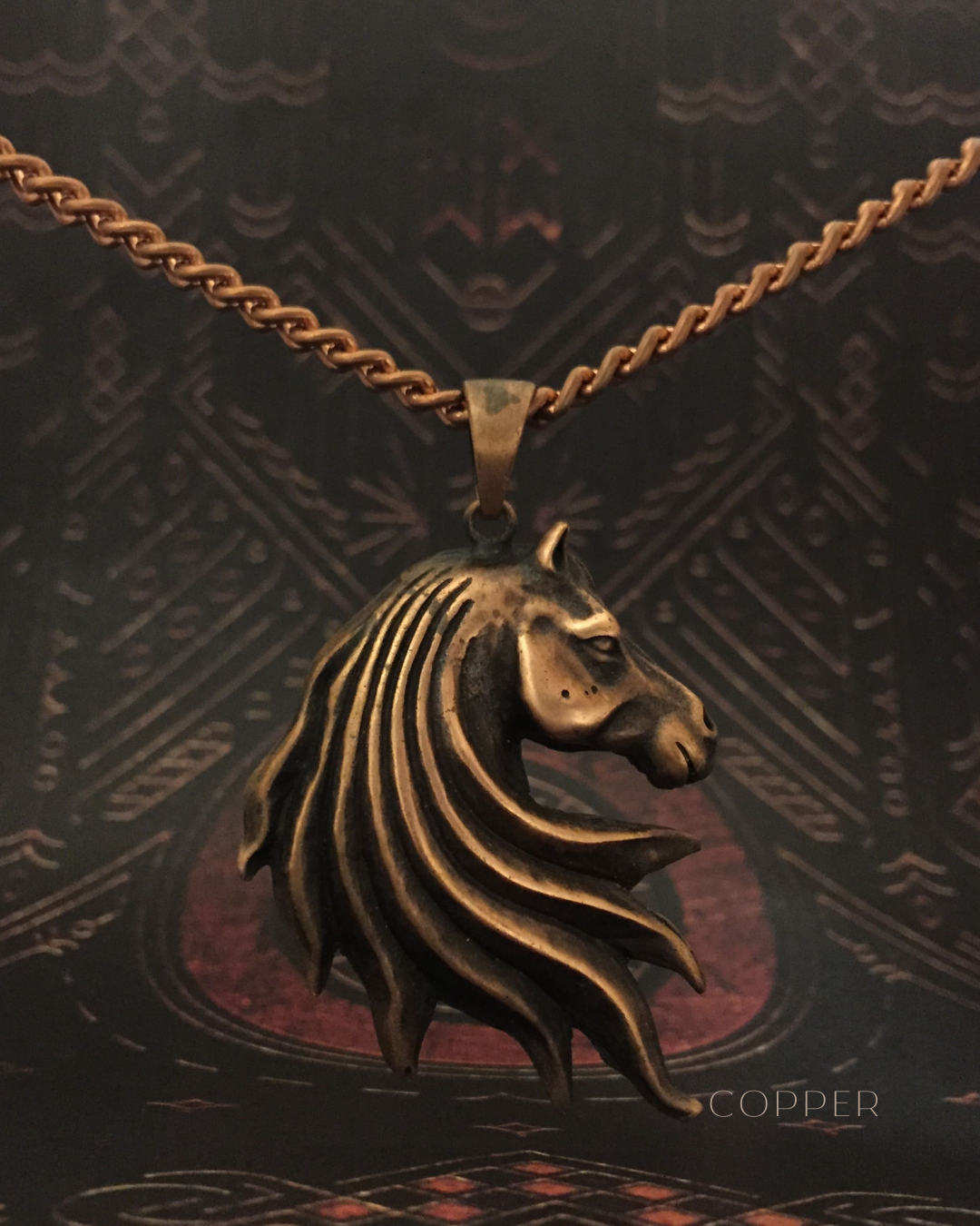 Collar de cabeza de caballo en bronce, cobre, plata de ley 925, baño de oro de 24k, joyería unisex