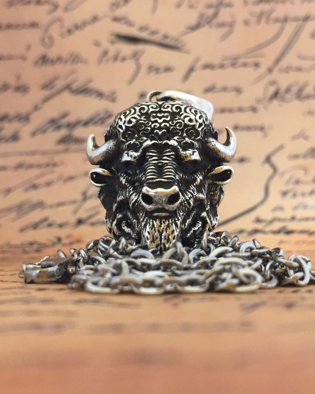 Collar de búfalo en baño de oro de 24 quilates, Plata de Ley 925, Bronce, Bronce oxidado, cobre, para hombre y mujer