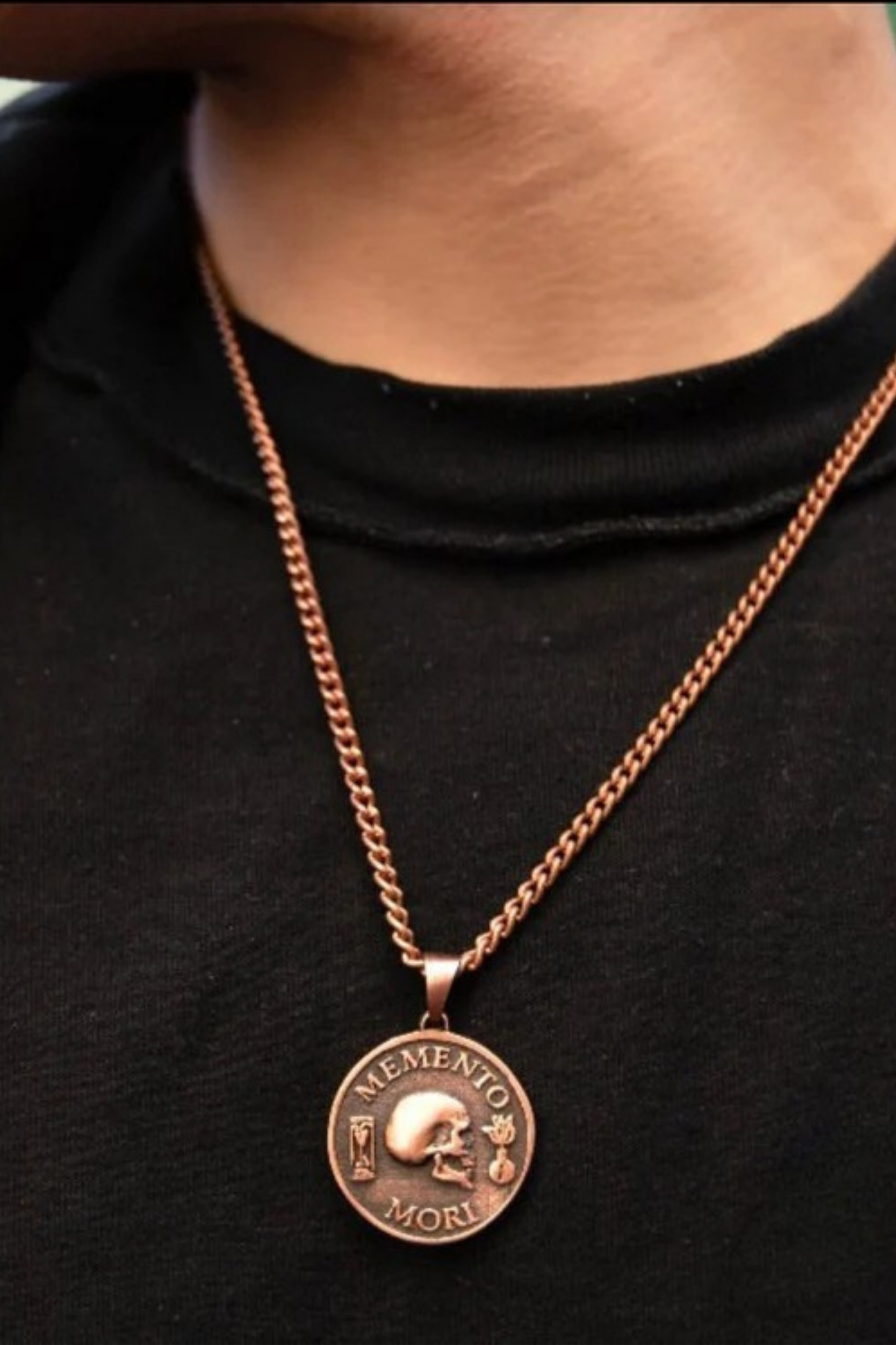 Collar Memento Mori, collar personalizable, bronce, plata esterlina, collar de oro de 24 km, collar pequeño