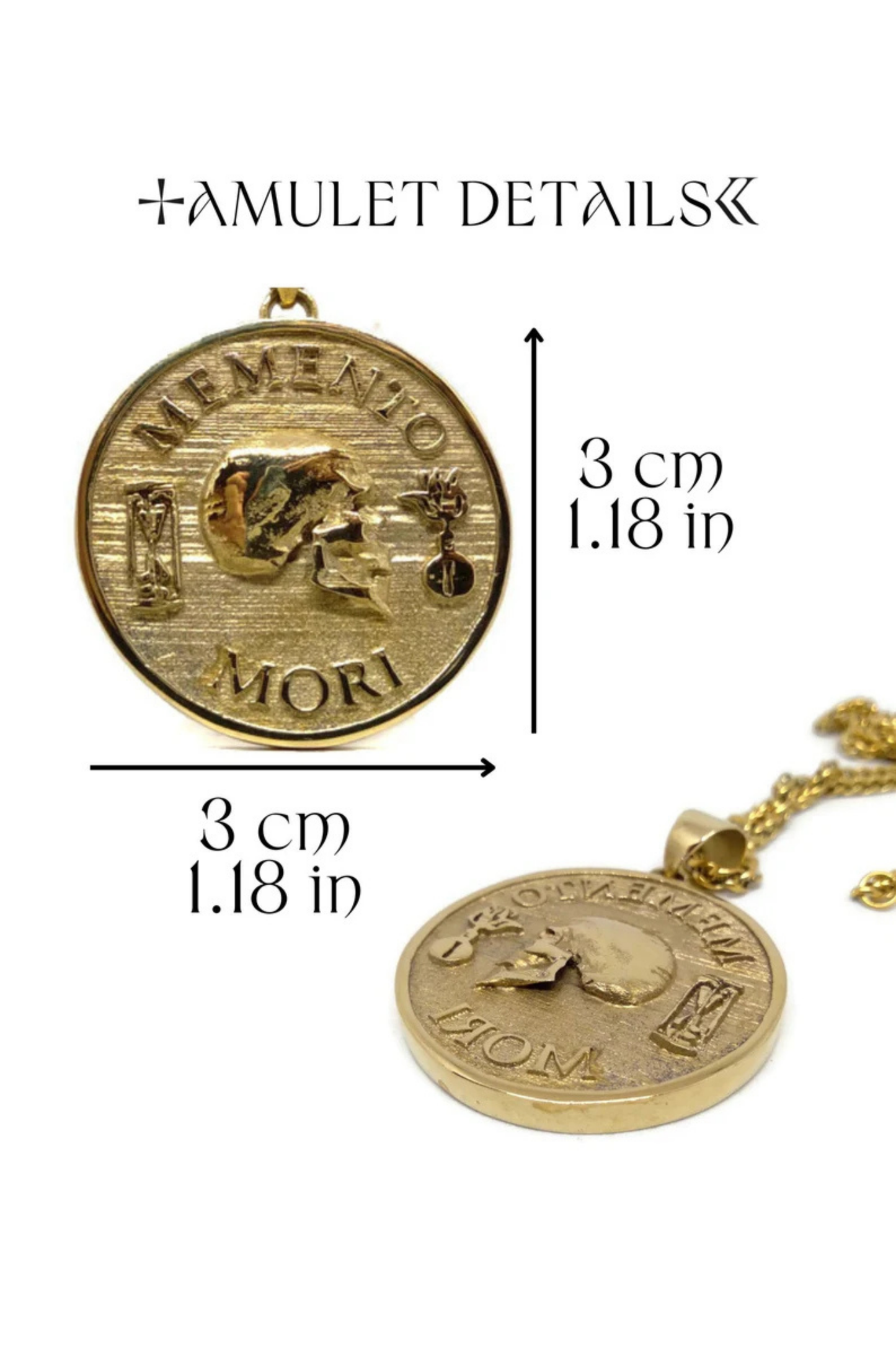 Collar mediano Memento Mori: joyería estoica hecha a mano en oro de 18 quilates, símbolo de sabiduría.