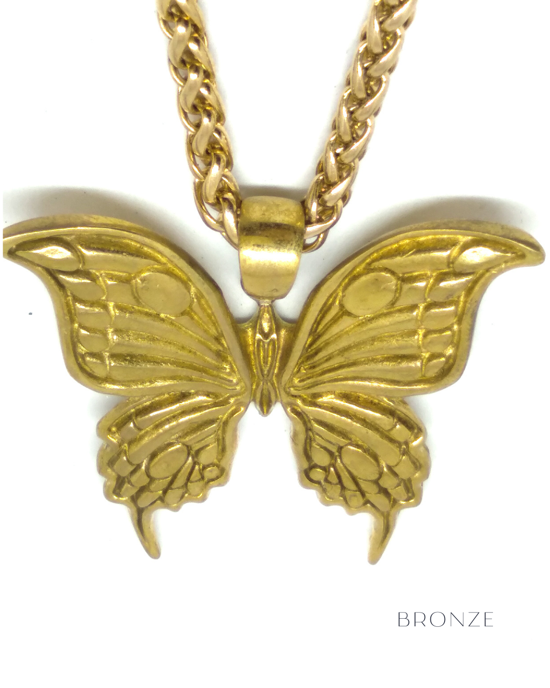 Collar mariposa en baño de oro de 24k, bronce, plata de ley 925, para hombre y mujer