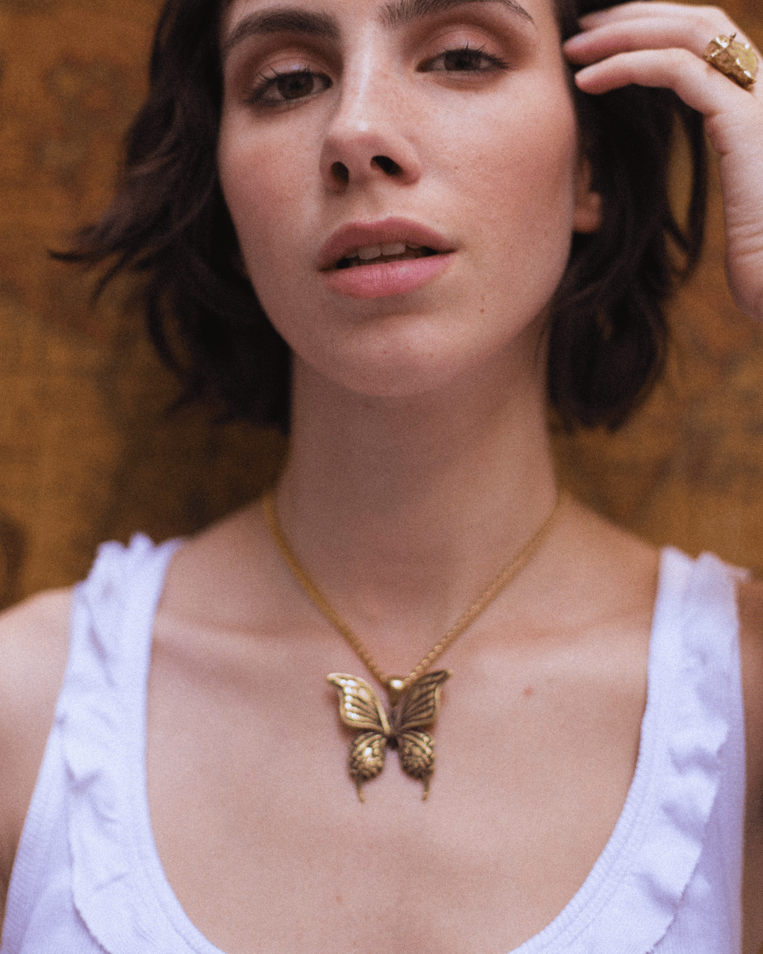 Collar mariposa en baño de oro de 24k, bronce, plata de ley 925, para hombre y mujer