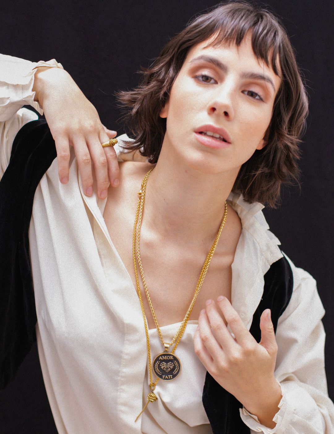 Collar Amor Fati, collar personalizable, bronce, plata esterlina, collar de oro de 24 km, collar delicado, gran tamaño