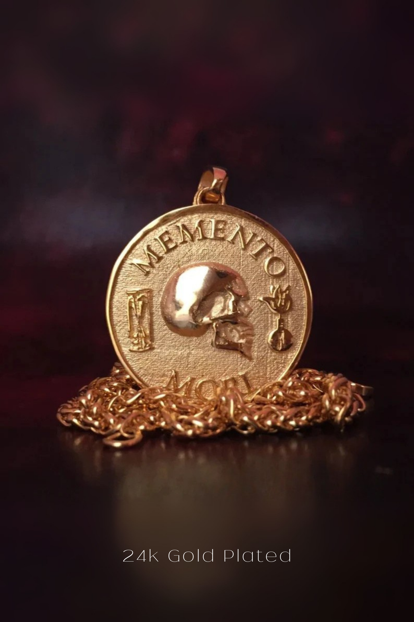 Collar Memento Mori, collar personalizable, bronce, plata esterlina, collar de oro de 24 km, collar grande