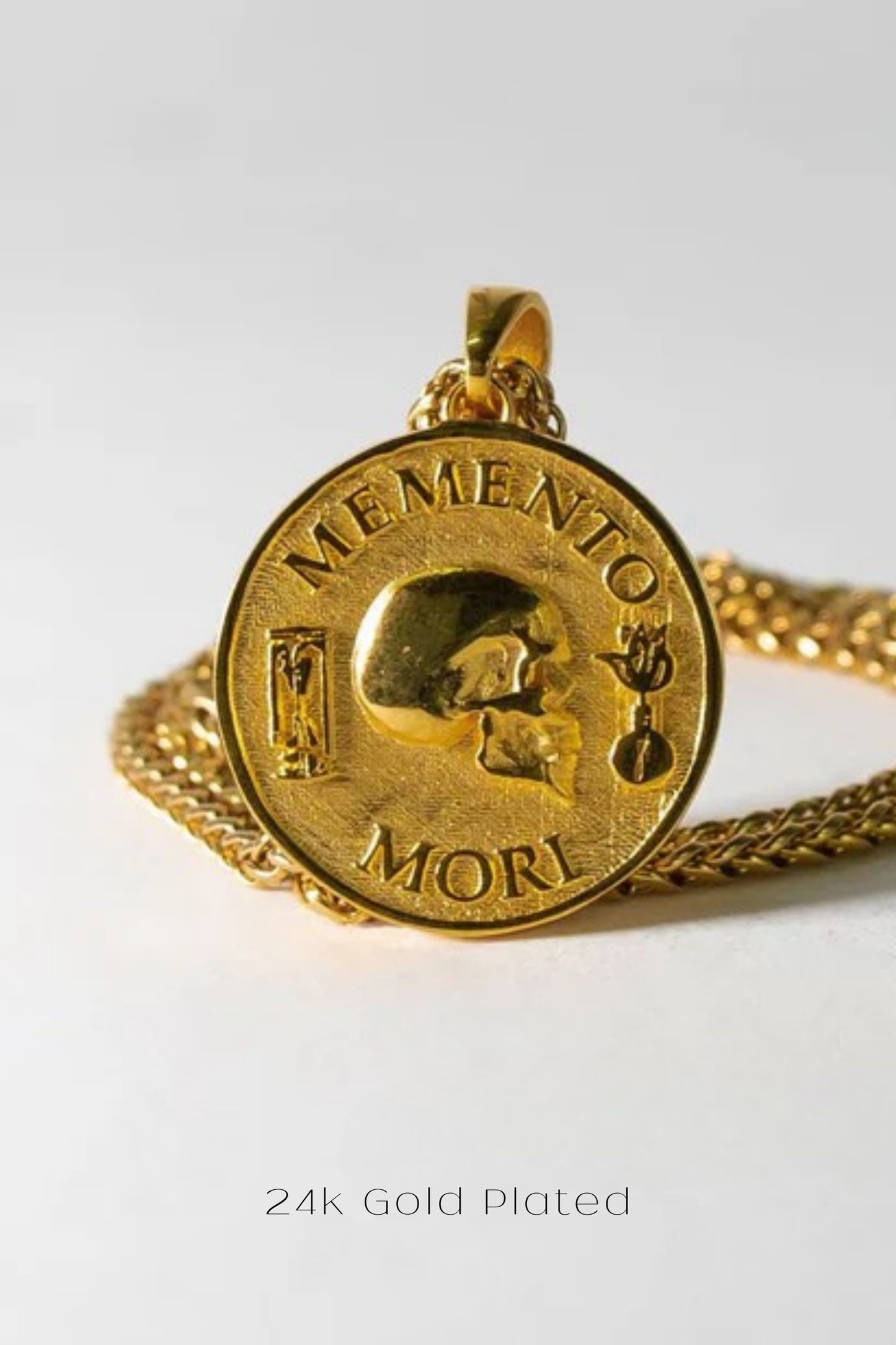Collar Memento Mori, collar personalizable, bronce, plata esterlina, collar de oro de 24 km, collar pequeño