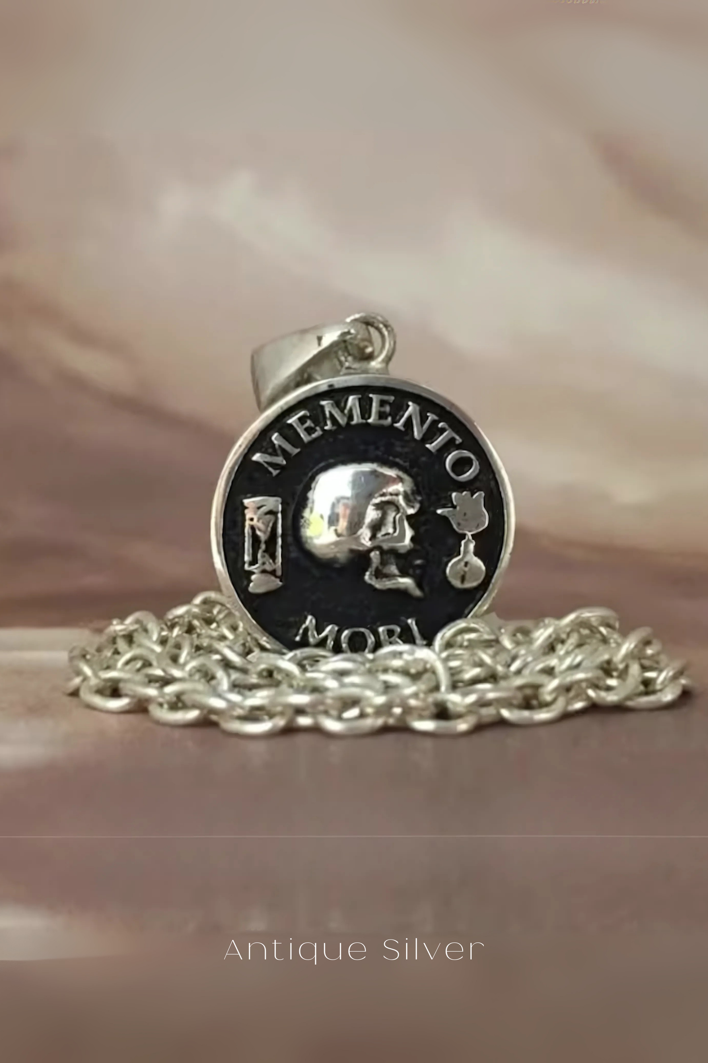 Memento Mori Small Pendant Necklace – Handmade Stoic Jewelry in Sterling Silver, Bronze, Copper & 24K Gold Plated