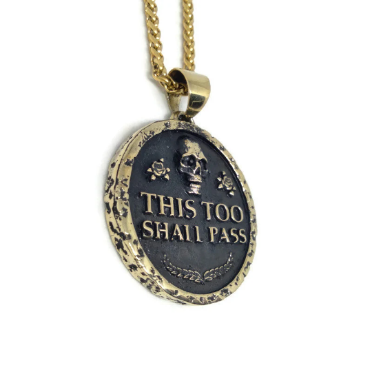 Este también pasará, collar personalizable, bronce, plata esterlina, collar de oro de 24 km, colgante empoderador, colgante estoico