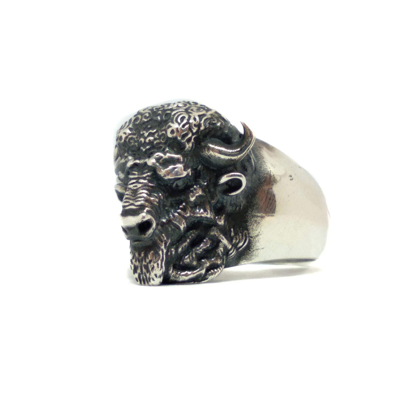 Anillo de búfalo, anillo personalizable, bronce, plata esterlina, plateado de oro de 24 km, cabeza de búfalo 3D, anillo de animales