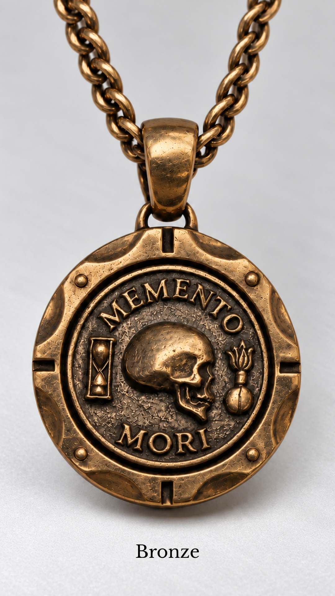 Memento Mori Necklace - Dual Metal Pendant | Symbol of Life, Death & Awareness | Handmade in 925 Sterling Silver & Bronze