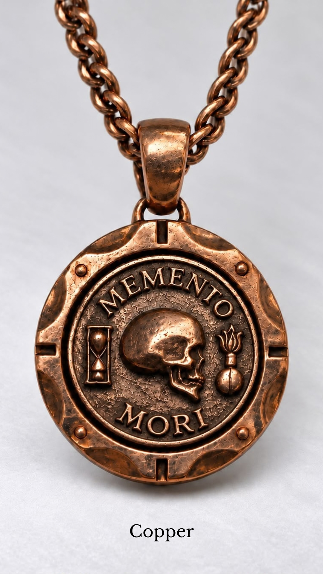 Memento Mori Necklace - Dual Metal Pendant | Symbol of Life, Death & Awareness | Handmade in 925 Sterling Silver & Bronze