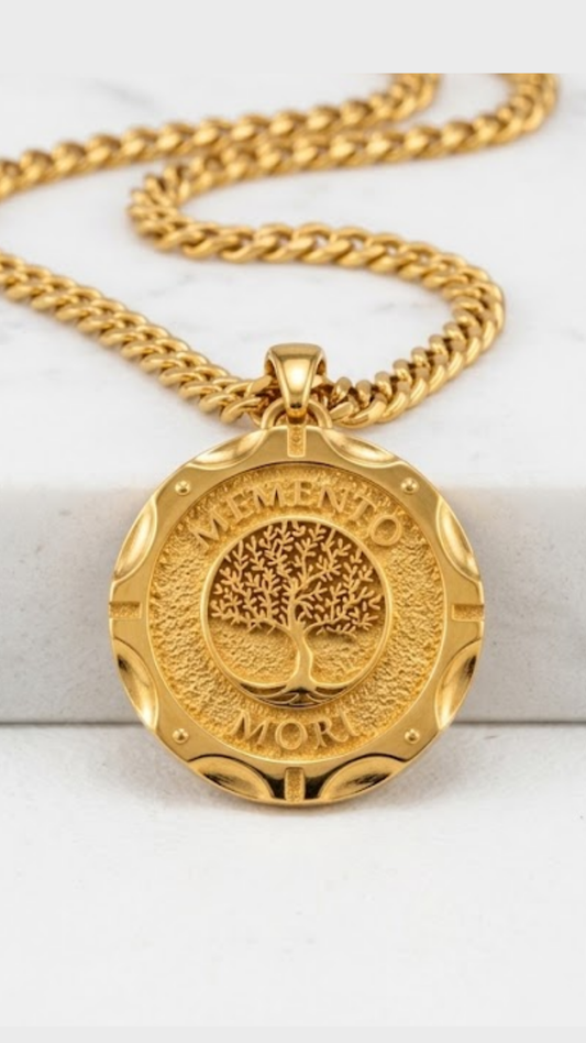 Bodhi Tree of Life Memento Mori Necklace | Handmade in 18k Gold | Mindfulness Symbol Pendant