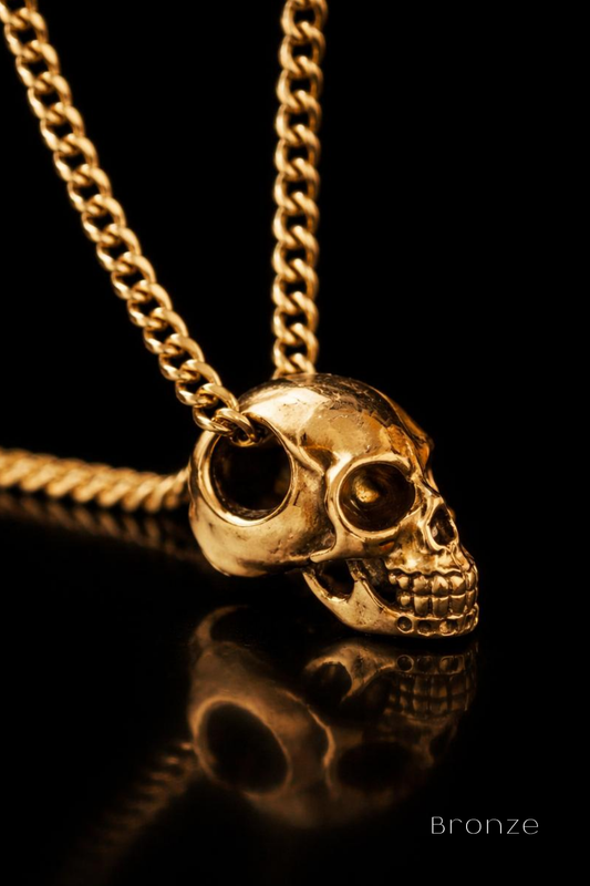 Human Skull Necklace – Bronze & Silver-Plated Finish | Limited Edition