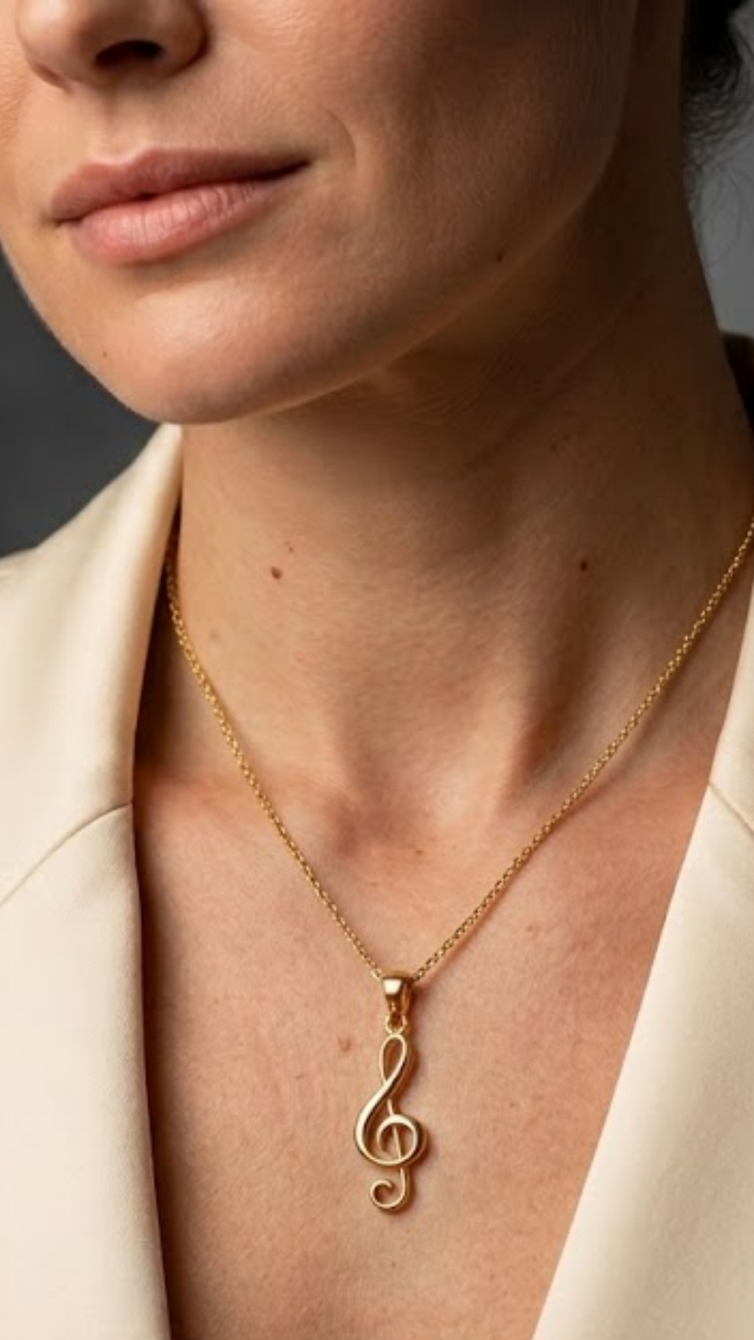 Collar de clave de sol en oro de 18k | Colgante musical hecho a mano, regalo de joyería único para amantes de la música