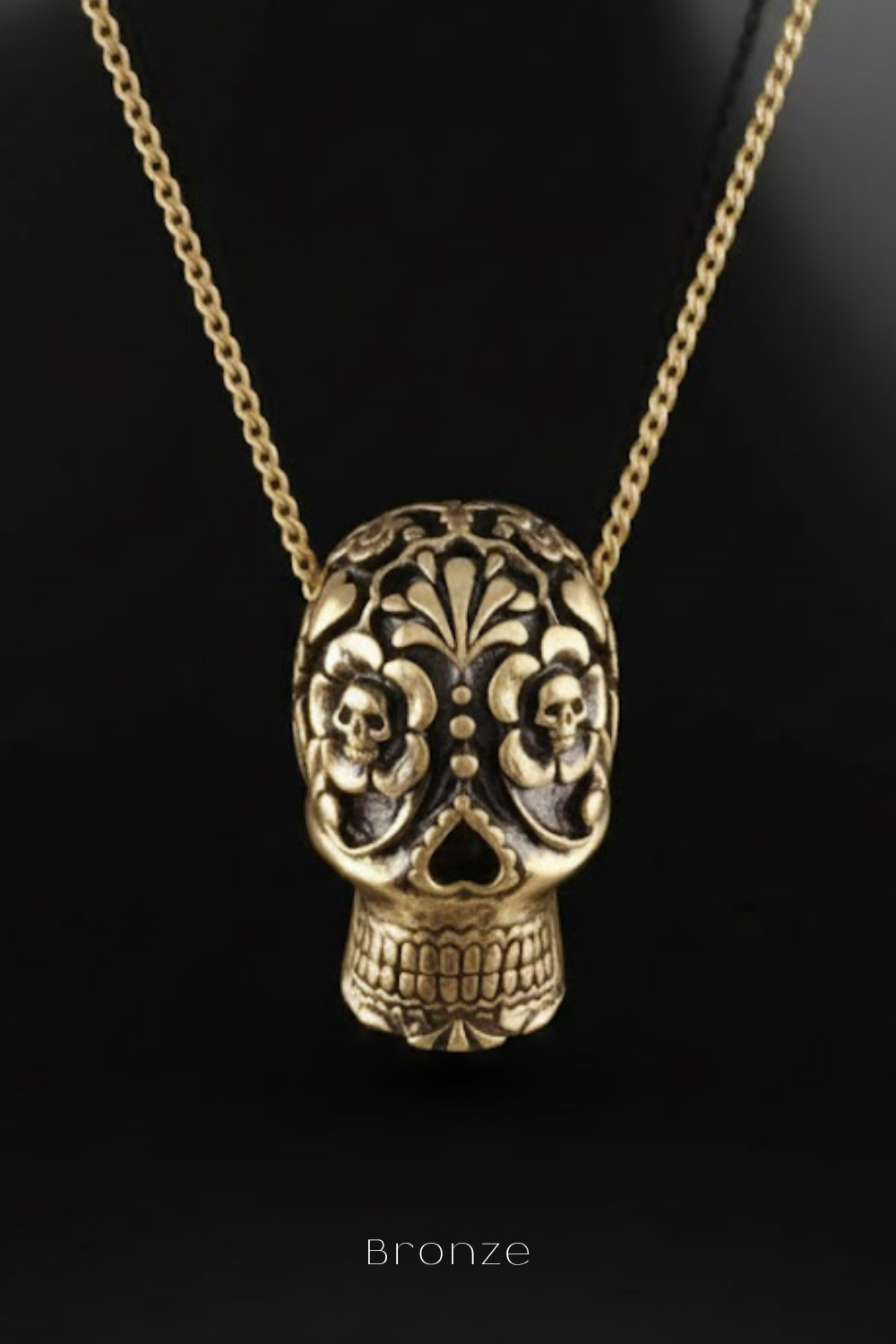 Large Day of the Dead Skull Necklace – Symbolic Bronze & Silver-Plated Finish | Limited Edition
