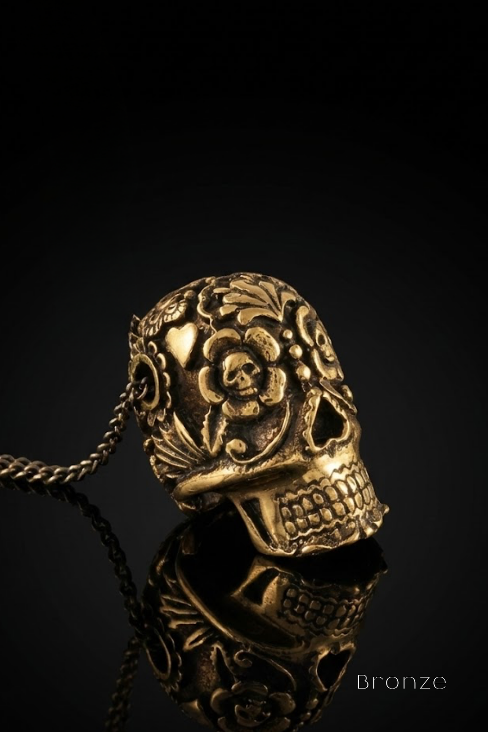 Large Day of the Dead Skull Necklace – Symbolic Bronze & Silver-Plated Finish | Limited Edition