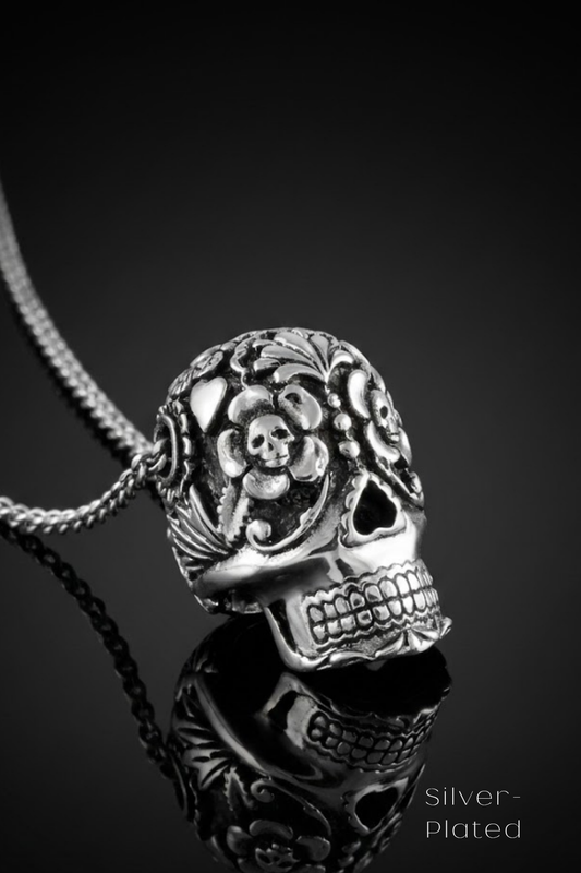 Large Day of the Dead Skull Necklace – Symbolic Bronze & Silver-Plated Finish | Limited Edition