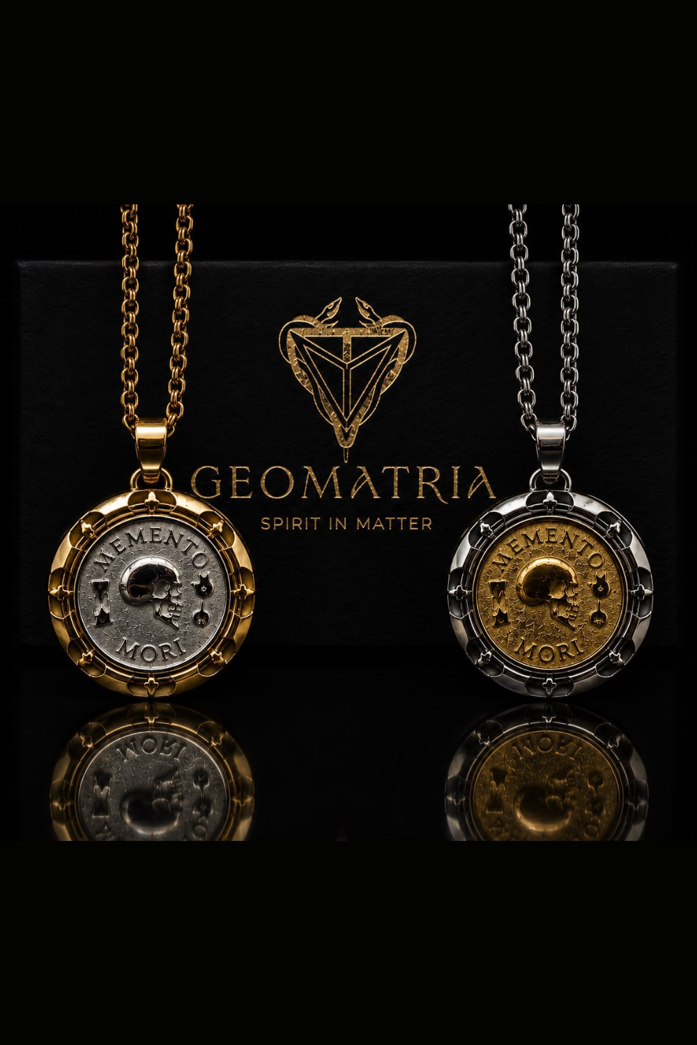 Memento Mori Set | Dual Metal Pendant & Ring | Handmade in 925 Sterling Silver & Bronze