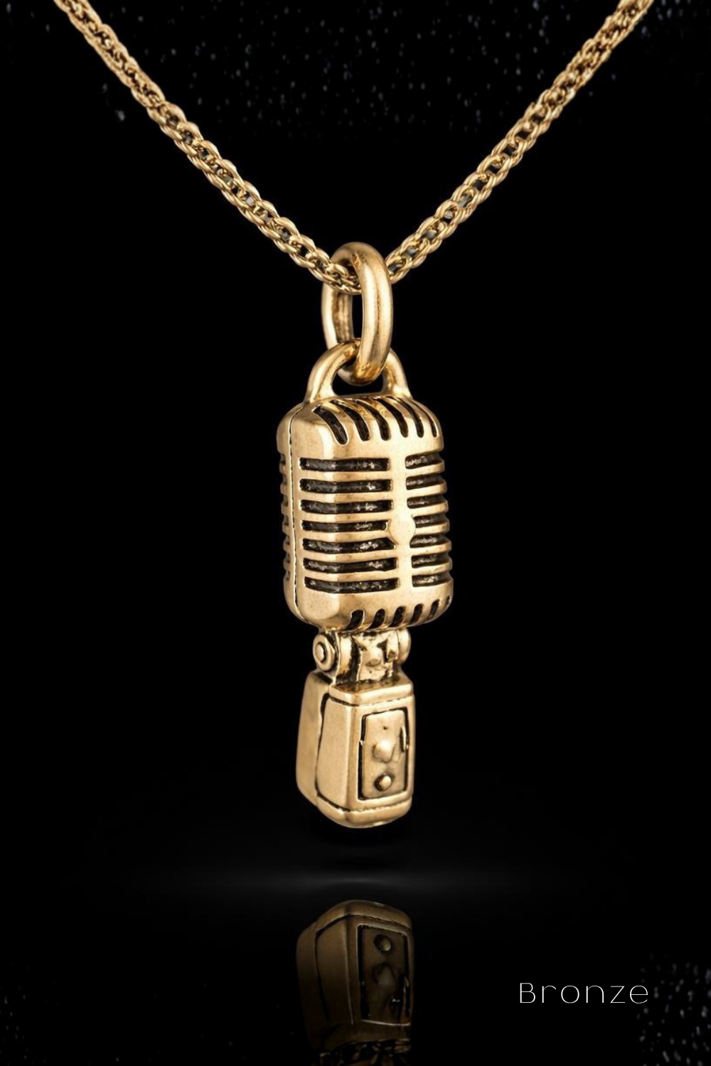 Vintage Microphone Necklace – Bronze & Silver-Plated Finish | Limited Edition