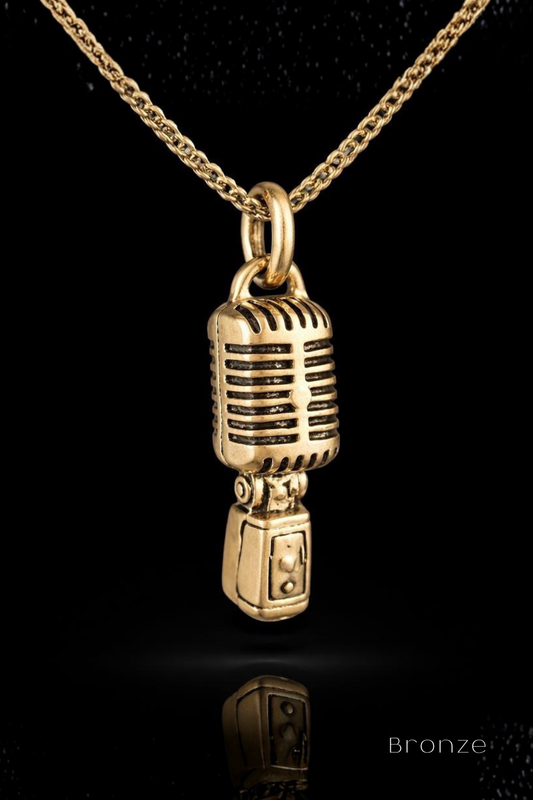 Vintage Microphone Necklace – Bronze & Silver-Plated Finish | Limited Edition