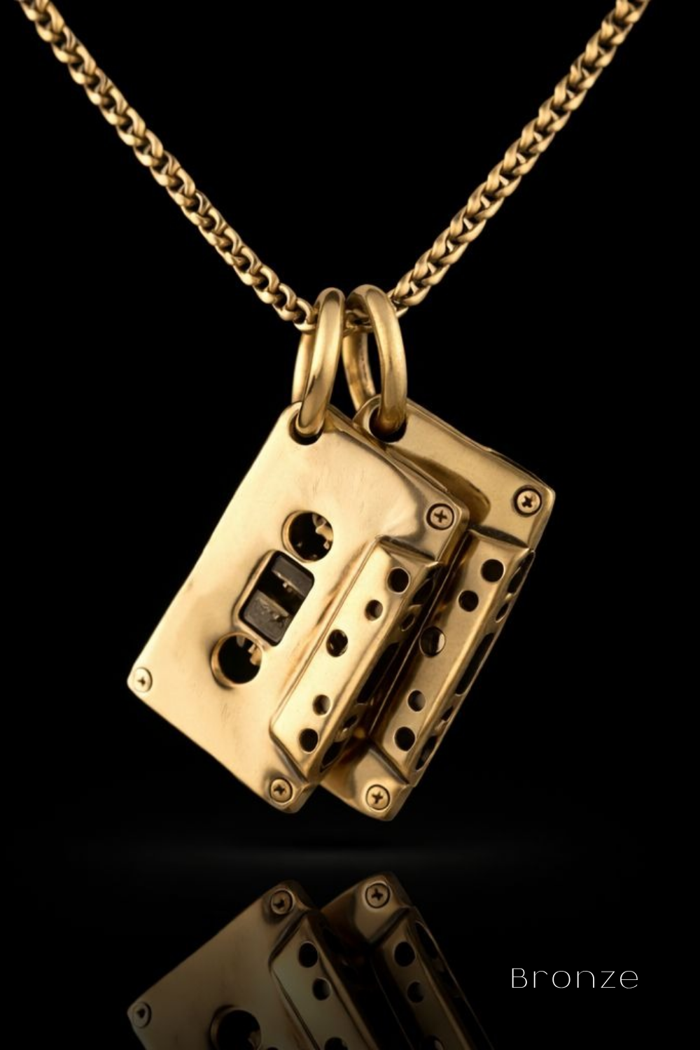 Cassette Tape Necklace – Bronze & Silver-Plated Finish | Limited Edition