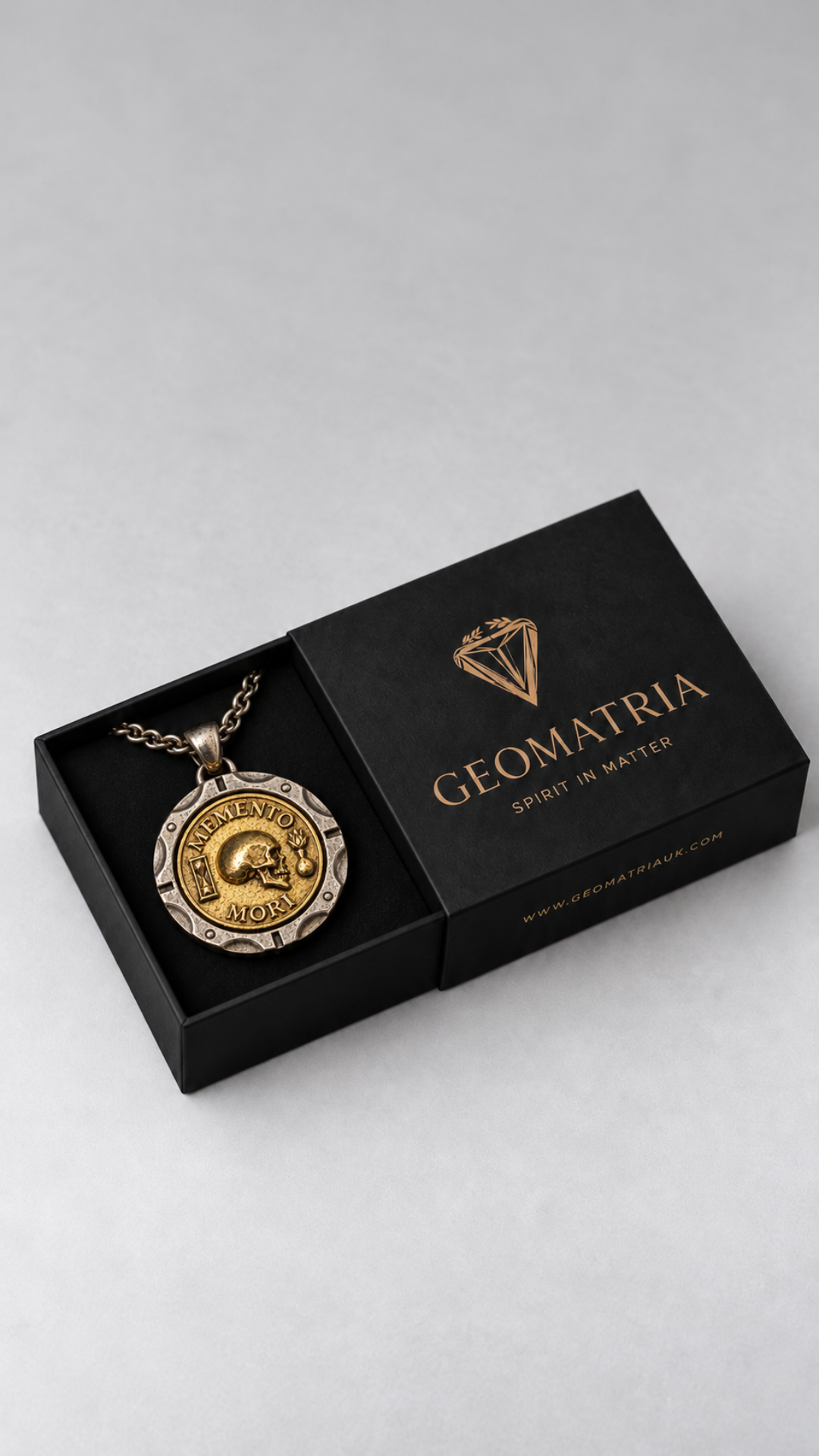 Memento Mori Necklace - Dual Metal Pendant | Symbol of Life, Death & Awareness | Handmade in 925 Sterling Silver & Bronze
