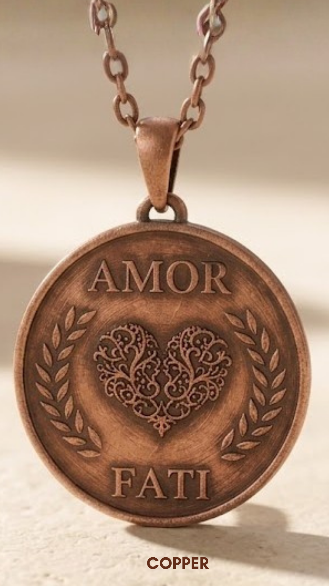 Amor Fati Necklace Large (4 cm) | Handmade Pendant of Acceptance & Destiny | Handmade in 925 Sterling Silver, 24K Gold Plated, Bronze, Copper