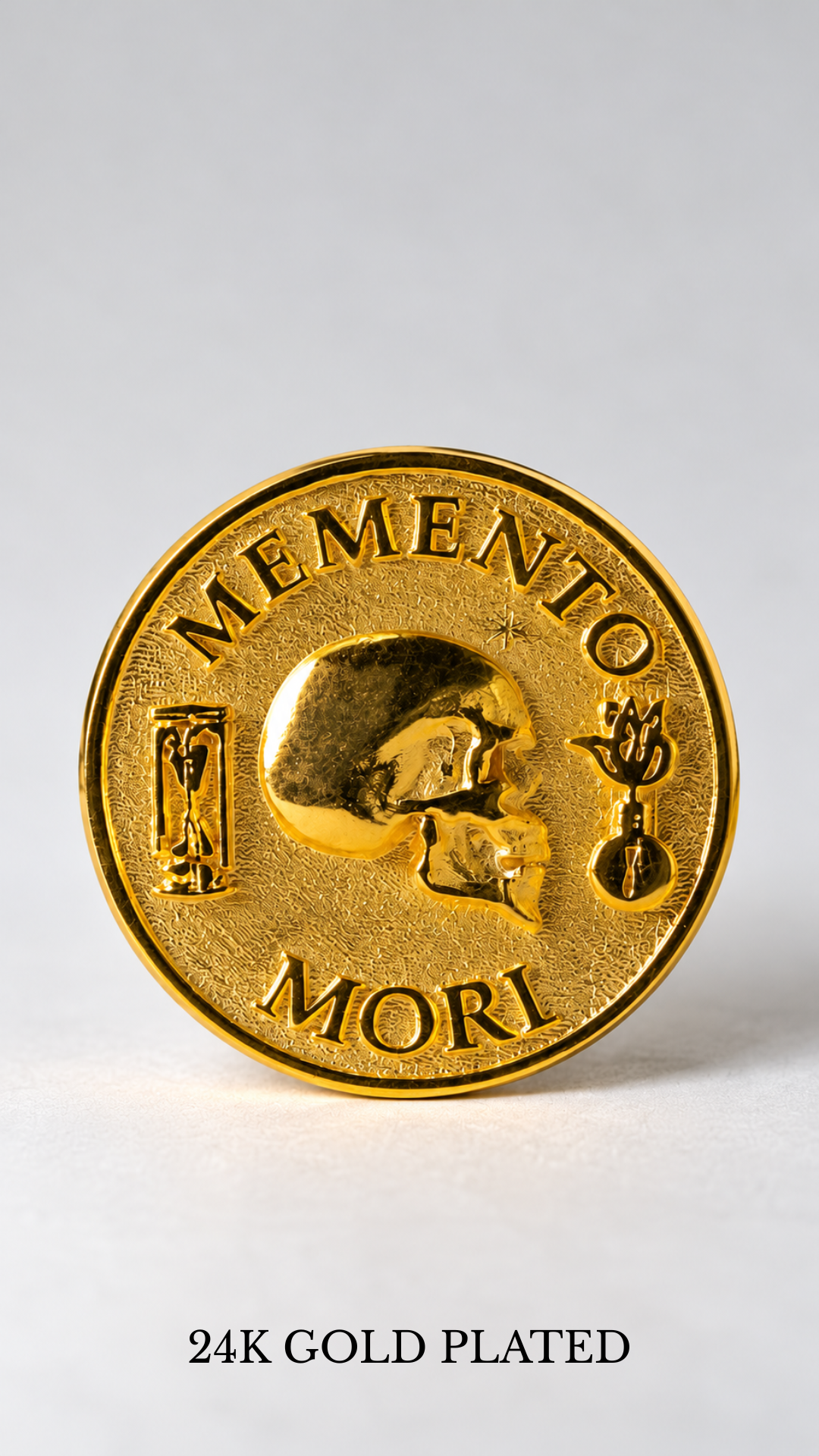 Memento Mori Coin | Symbol of Mortality, Wisdom & Presence | Handmade in 925 Sterling Silver, 24K Gold Plated, Bronze, Copper