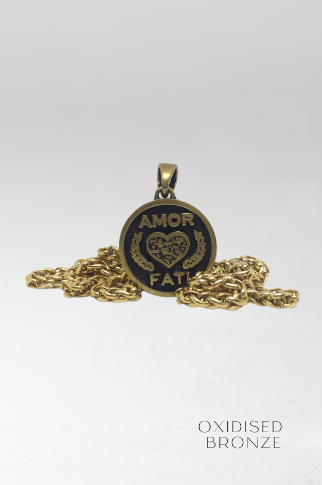 Collar Amor Fati, collar personalizable, bronce, plata esterlina, plateado de oro de 24 km, amor por el collar del destino, tamaño pequeño