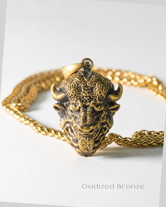 Collar de búfalo en baño de oro de 24 quilates, Plata de Ley 925, Bronce, Bronce oxidado, cobre, para hombre y mujer