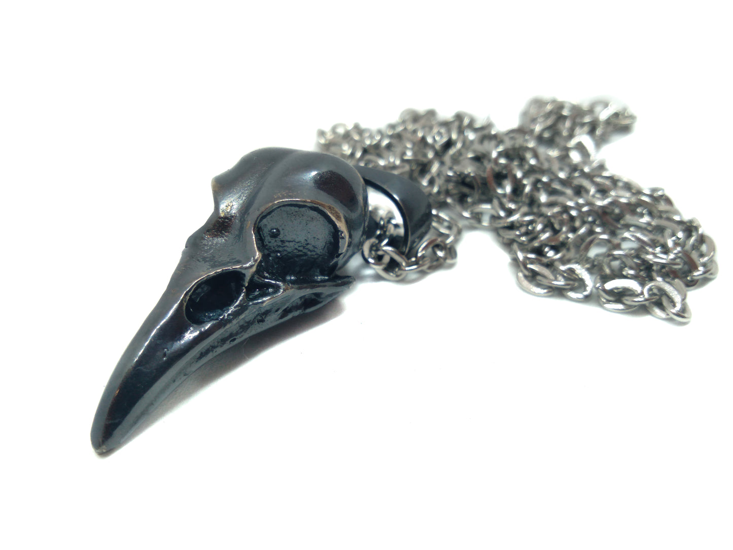 Collar de calavera de cuervo en plata de ley 925, baño de oro de 24k, bronce, cobre... para hombre y mujer
