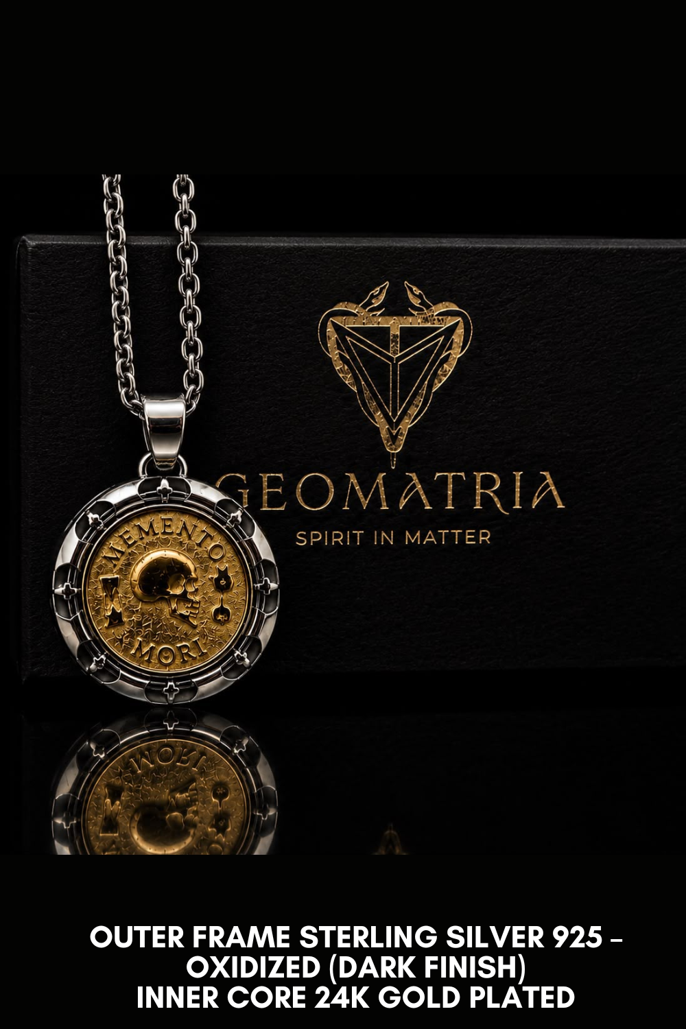 Memento Mori Set | Dual Metal Pendant & Ring | Handmade in 925 Sterling Silver & Bronze