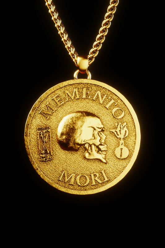 Collar grande Memento Mori en oro de 18 quilates: colgante estoico hecho a mano de poder y sabiduría.