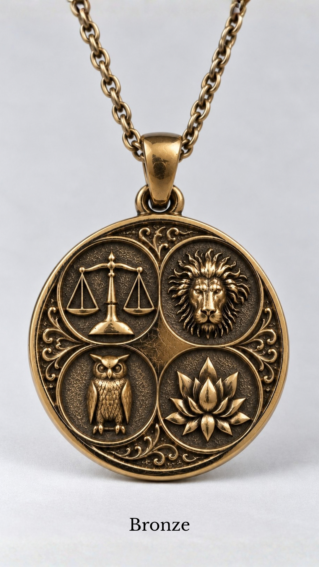 Stoic Virtues Pendant Necklace | Ancient Philosophy Symbol Pendant | Handmade in 925 Sterling Silver, 24k Gold Plated, Copper, Bronze