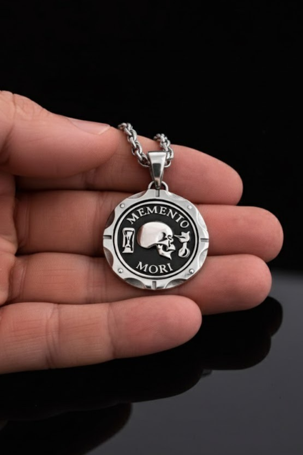 Memento Mori Necklace - Dual Metal Pendant | Symbol of Life, Death & Awareness | Handmade in 925 Sterling Silver & Bronze