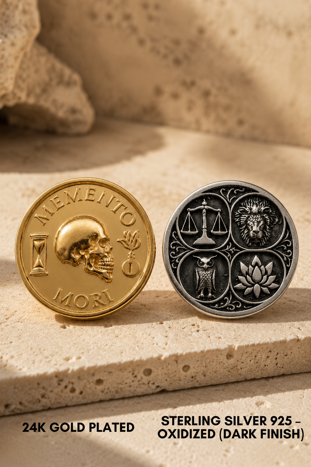Memento Mori Coin Set | Memento Mori & 4 Virtues Coin | Handmade in 925 Sterling Silver & Bronze (Copy)