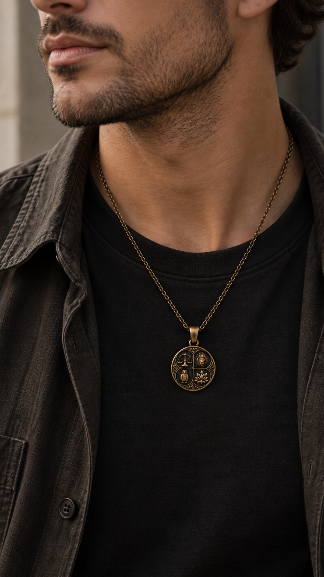 Stoic Virtues Pendant Necklace | Ancient Philosophy Symbol Pendant | Handmade in 925 Sterling Silver, 24k Gold Plated, Copper, Bronze
