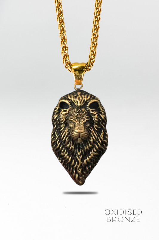 Collar con el signo zodiacal Leo. Grande, en bronce, plata de ley 925, baño de oro de 24 quilates, cobre y bronce blanco. Unisex. 