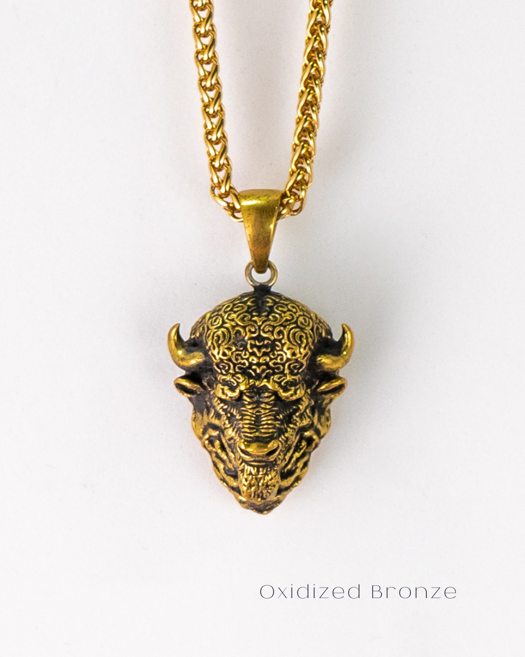 Collar de búfalo en baño de oro de 24 quilates, Plata de Ley 925, Bronce, Bronce oxidado, cobre, para hombre y mujer