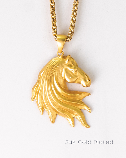 Collar de cabeza de caballo en bronce, cobre, plata de ley 925, baño de oro de 24k, joyería unisex 