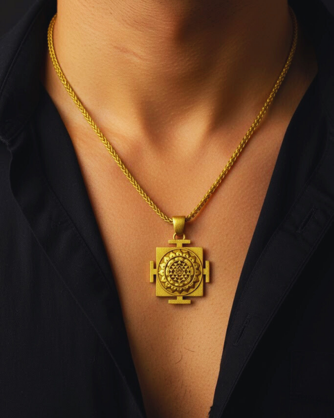 Square Sri Yantra Pendant Necklace – Sacred Energy Symbol in 18K Gold