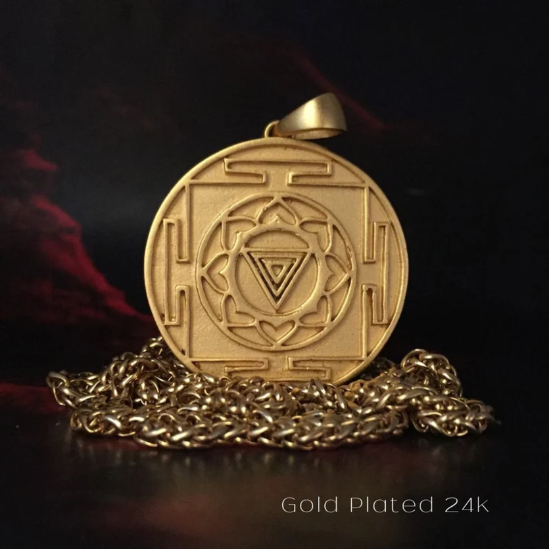 Collar Yantra Kali, collar personalizable, plata esterlina, bronce, enchapado de oro de 24 km, collar de yoga, tamaño grande
