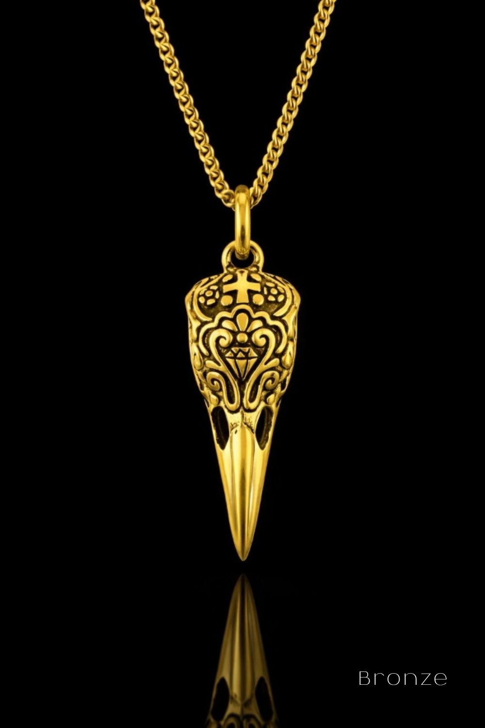 Sugar Skull Raven Necklace – Bronze & Silver-Plated Finish | Limited Edition