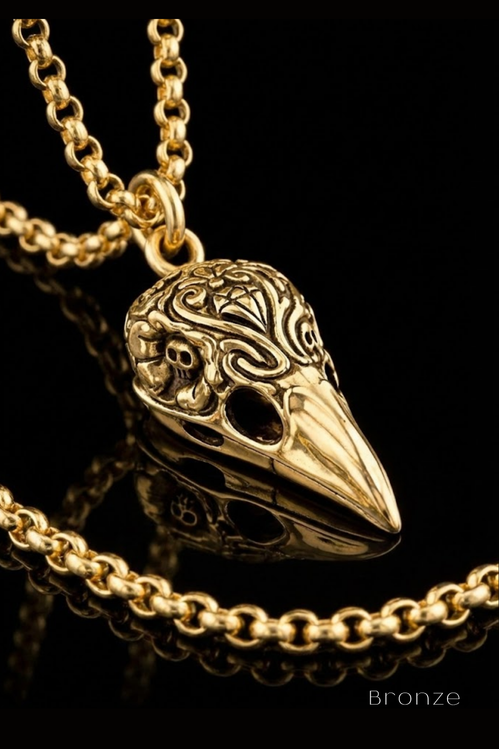 Sugar Skull Raven Necklace – Bronze & Silver-Plated Finish | Limited Edition