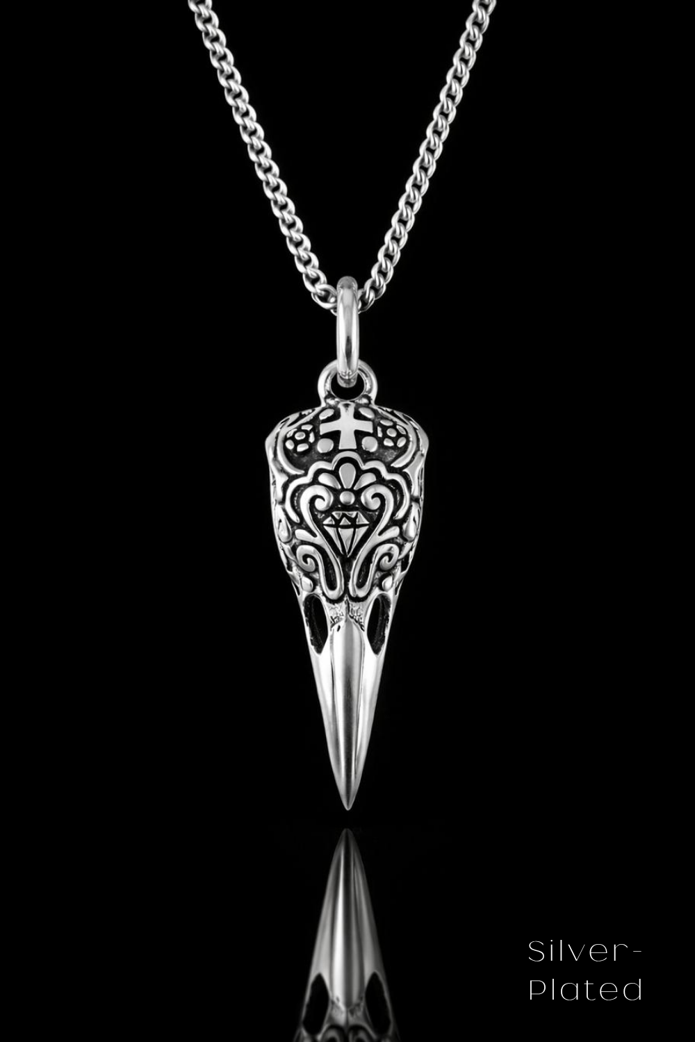 Sugar Skull Raven Necklace – Bronze & Silver-Plated Finish | Limited Edition