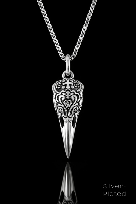 Sugar Skull Raven Necklace – Bronze & Silver-Plated Finish | Limited Edition
