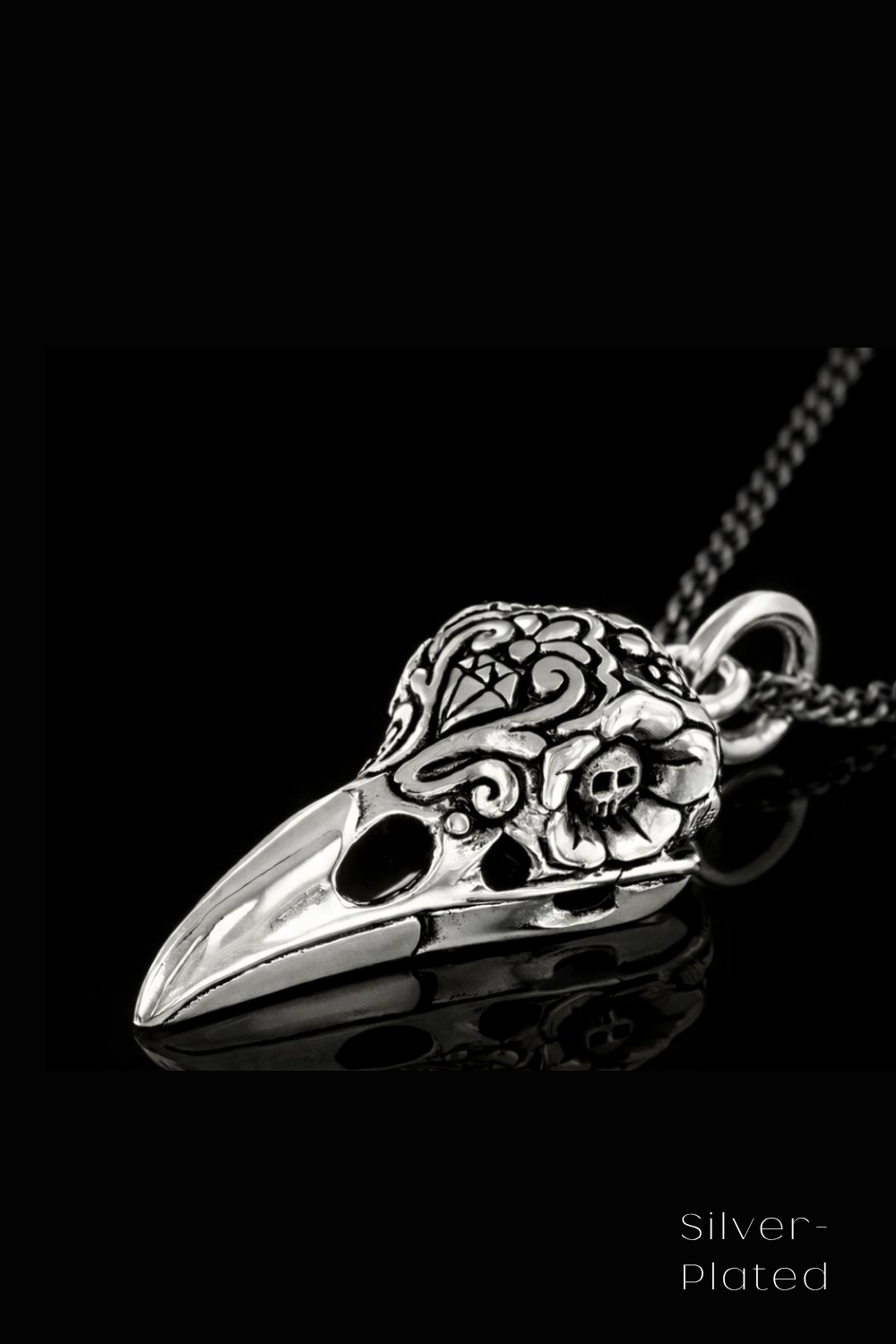 Sugar Skull Raven Necklace – Bronze & Silver-Plated Finish | Limited Edition