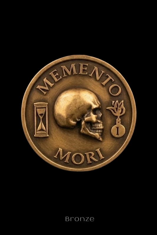 Memento Mori Coin | Symbol of Mortality, Wisdom & Presence | Handmade in 925 Sterling Silver, 24K Gold Plated, Bronze, Copper